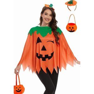 3PCS Halloween Pumpkin Costume with Headband and Candy Bag for Women